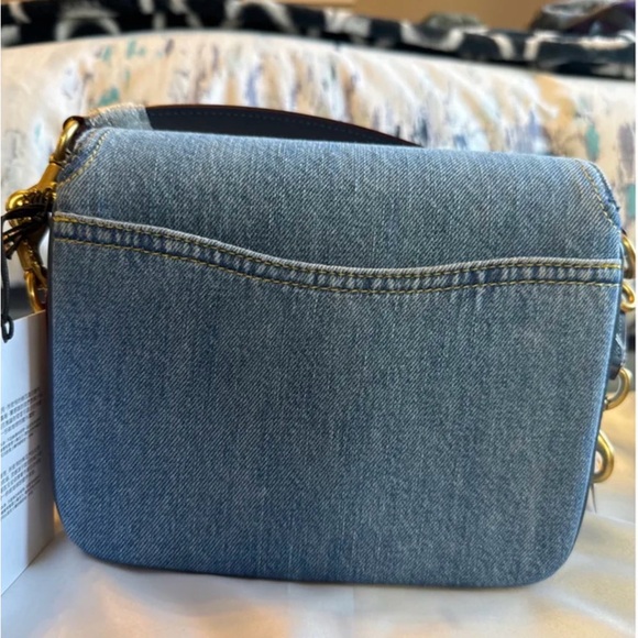 Coach Casie Denim Turnlock Crossbody Bag with Gold Chain - Picture 6 of 9